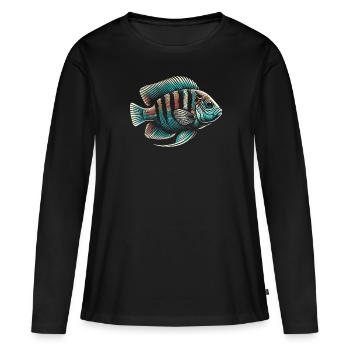 Cichlidés Fish Lover Aquarium d’aquaculture d’eau douce - T-shirt manches longues Premium bio Femme - noir - Devant - Julia (174cm)