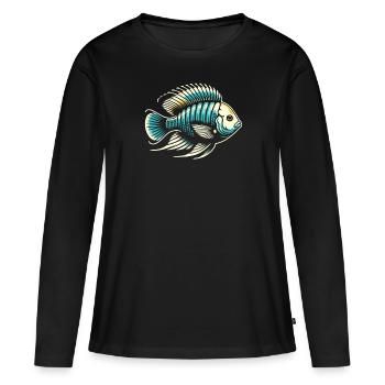 Cichlidés Fish Lover Aquarium d’aquaculture d’eau douce - T-shirt manches longues Premium bio Femme - noir - Devant - Julia (174cm)