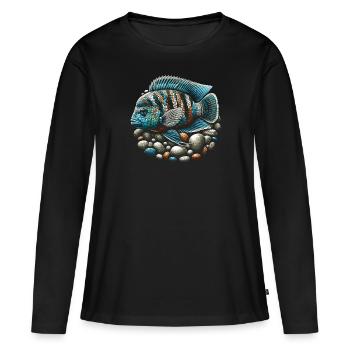 Cichlid Fish Lover Aquarium d’aquariophilie d’eau douce - T-shirt manches longues Premium bio Femme - noir - Devant - Julia (174cm)