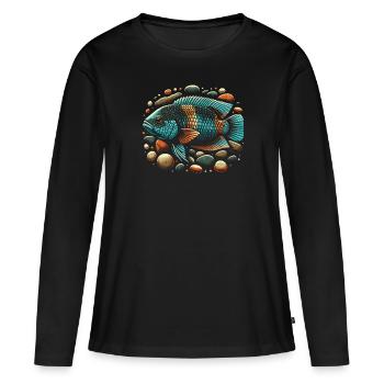Cichlid Fish Lover Aquarium d’aquariophilie d’eau douce - T-shirt manches longues Premium bio Femme - noir - Devant - Julia (174cm)