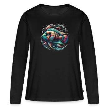 Cichlid Fish Lover Aquarium d’aquariophilie d’eau douce - T-shirt manches longues Premium bio Femme - noir - Devant - Julia (174cm)