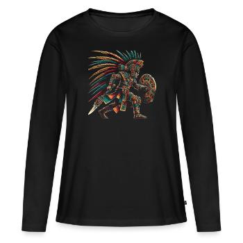 Guerrier aztèque Civilisation aztèque mexicaine indigène - T-shirt manches longues Premium bio Femme - noir - Devant - Julia (174cm)