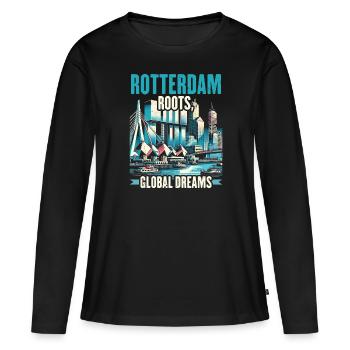 Rotterdam Pays-Bas Voyage J’aime Rotterdam - T-shirt manches longues Premium bio Femme - noir - Devant - Julia (174cm)