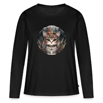 Chaton Style bohème - T-shirt manches longues Premium bio Femme - noir - Devant - Julia (174cm)