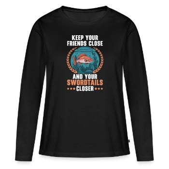 Poisson-épée Aquarium d’eau douce Aquariophile - T-shirt manches longues Premium bio Femme - noir - Devant - Julia (174cm)