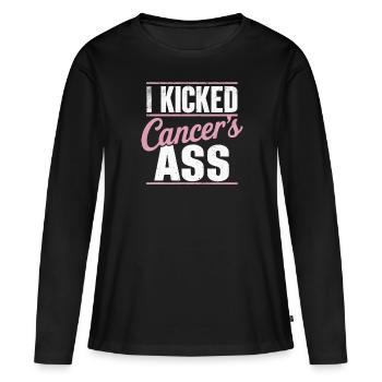 Ruban de sensibilisation au cancer du sein pour les survivantes du cancer - T-shirt manches longues Premium bio Femme - noir - Devant - Julia (174cm)