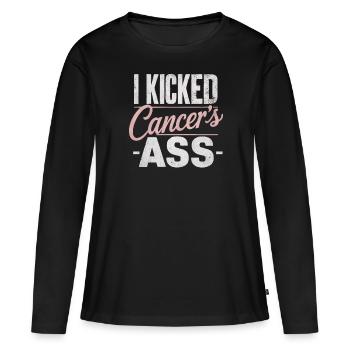 Ruban de sensibilisation au cancer du sein pour les survivantes du cancer - T-shirt manches longues Premium bio Femme - noir - Devant - Julia (174cm)