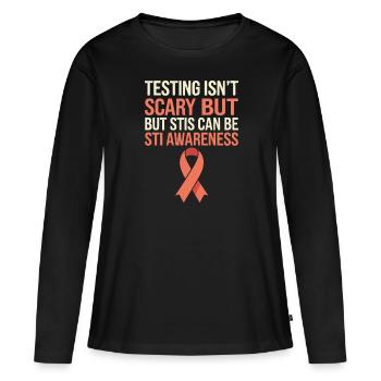 Sensibilisation aux IST Infections transmissibles sexuellement - T-shirt manches longues Premium bio Femme - noir - Devant - Julia (174cm)
