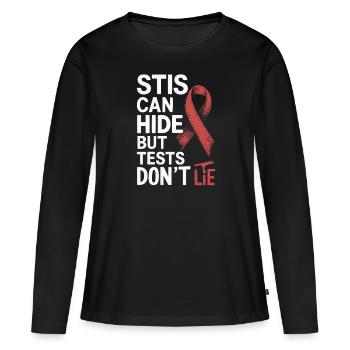 Sensibilisation aux IST Infections transmissibles sexuellement - T-shirt manches longues Premium bio Femme - noir - Devant - Julia (174cm)