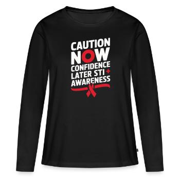 Sensibilisation aux IST Infections transmissibles sexuellement - T-shirt manches longues Premium bio Femme - noir - Devant - Julia (174cm)