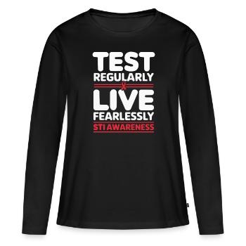 Sensibilisation aux IST Infections transmissibles sexuellement - T-shirt manches longues Premium bio Femme - noir - Devant - Julia (174cm)