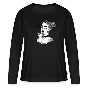 Crazy Tattoo Cat Girl - T-shirt manches longues Premium bio Femme - noir - Devant - Julia (174cm)