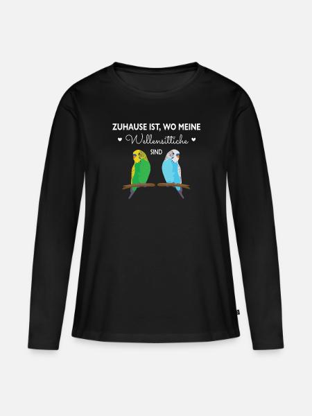Zuhause ist wo meine Wellensittiche sind - Frauen Premium Bio Langarmshirt - Schwarz