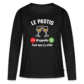 Le pastis m'appelle - Cadeau humour apéro alcool - T-shirt manches longues Premium bio Femme - noir - Devant - Julia (174cm)