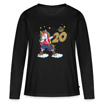 Licorne anniversaire 20 ans Cadeau Humour Femme - T-shirt manches longues Premium bio Femme - noir - Devant - Julia (174cm)