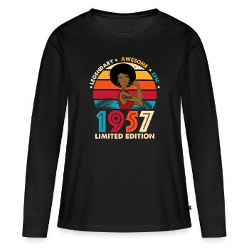 Jubiläum 1957 Fenne afro limitierte Edition - Frauen Premium Bio Langarmshirt - Schwarz - Vorne - Julia (174cm)