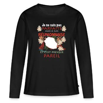 Réunionnaise Parfaite Femme Réunion - T-shirt manches longues Premium bio Femme - noir - Devant - Julia (174cm)