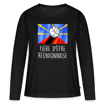 Fiere d'être réunionnaise Drapeau île La Réunion - T-shirt manches longues Premium bio Femme - noir - Devant - Julia (174cm)