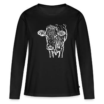 Tête de vache blanche - T-shirt manches longues Premium bio Femme - noir - Devant - Julia (174cm)