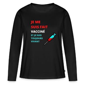 JE ME SUIS FAIT VACCINÉ ET JE SUIS TOUJOURS VIVANT - T-shirt manches longues Premium bio Femme - noir - Devant - Julia (174cm)