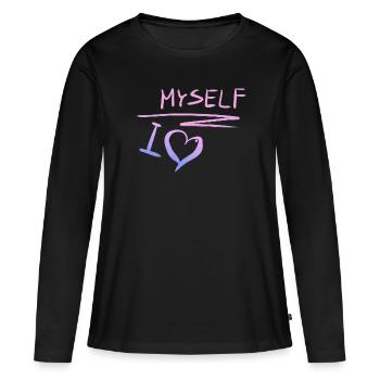 Je m’aime moi-même amour de cœur - T-shirt manches longues Premium bio Femme - noir - Devant - Julia (174cm)