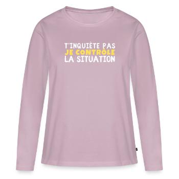 T’inquiète pas je contrôle la situation - T-shirt manches longues Premium bio Femme - rose poudré - Devant - Julia (174cm)