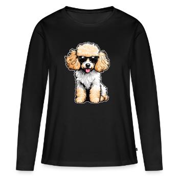 Caniche mignon avec des lunettes de soleil - T-shirt manches longues Premium bio Femme - noir - Devant - Julia (174cm)