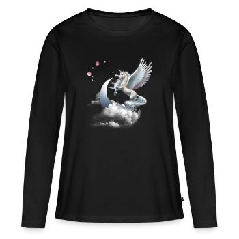 Cheval volant licorne ou pégase - T-shirt manches longues Premium bio Femme - noir - Devant - Julia (174cm)