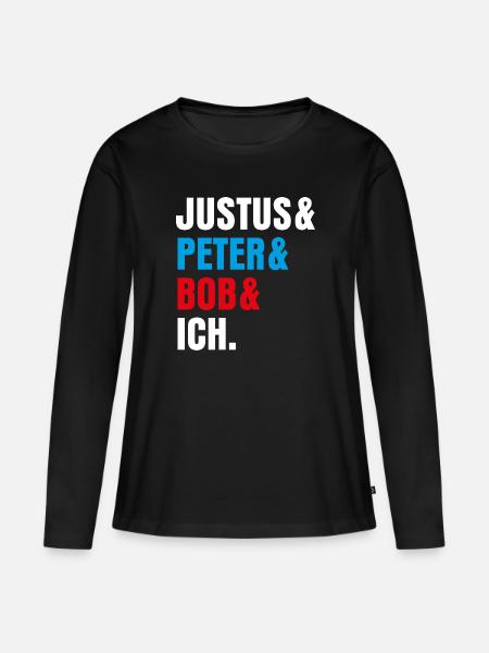 Die Drei ??? Justus& Peter& Bob& Ich - Frauen Premium Bio Langarmshirt - Schwarz