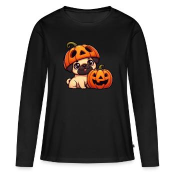 Lunatique Carlin Halloween Citrouille Chapeau Chien - T-shirt manches longues Premium bio Femme - noir - Devant - Julia (174cm)