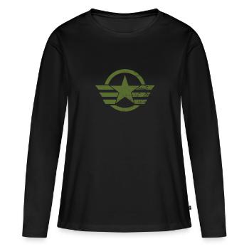 T-shirt militaire - T-shirt manches longues Premium bio Femme - noir - Devant - Julia (174cm)
