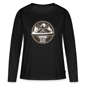 KAYAK PADDLE RUDDER CANOË RAFTING RIVIÈRE DICTON MOTIF - T-shirt manches longues Premium bio Femme - noir - Devant - Julia (174cm)