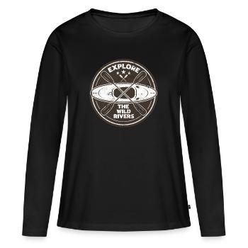 KAYAK PADDLE AVIRON CANOË SAUVAGE RAFTING MOTIF DE RIVIÈRE - T-shirt manches longues Premium bio Femme - noir - Devant - Julia (174cm)