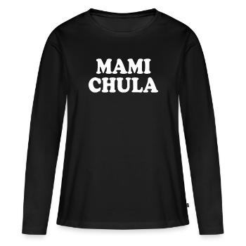 Mami chula - T-shirt manches longues Premium bio Femme - noir - Devant - Julia (174cm)