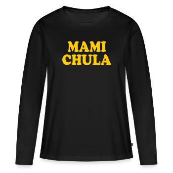 Mami chula - T-shirt manches longues Premium bio Femme - noir - Devant - Julia (174cm)