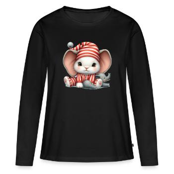 Lapin en tenue rayée et oreilles d’éléphant - T-shirt manches longues Premium bio Femme - noir - Devant - Julia (174cm)