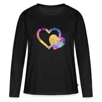 Coeur double love amour coloré - T-shirt manches longues Premium bio Femme - noir - Devant - Julia (174cm)