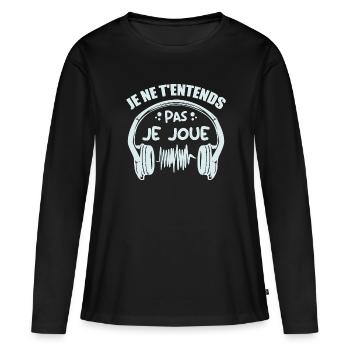 Ich kann dich nicht hören, ich spiele - Frauen Premium Bio Langarmshirt - Schwarz - Vorne - Julia (174cm)