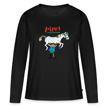 Pippi Langstrumpf Pippi Und Kleiner Onkel - Frauen Premium Bio Langarmshirt - Schwarz - Vorne - Julia (174cm)