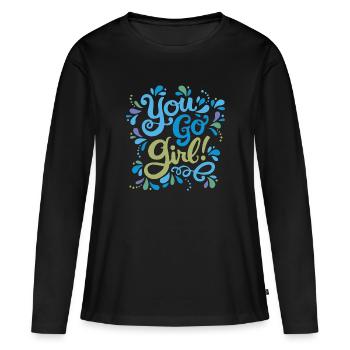 Girl Power Bleu Vert - T-shirt manches longues Premium bio Femme - noir - Devant - Julia (174cm)