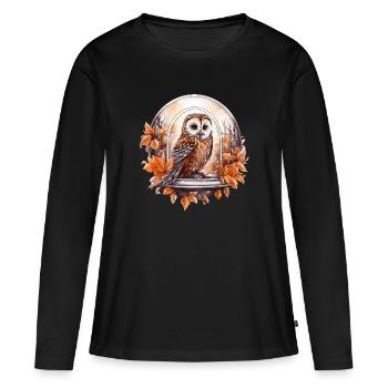 Dreamy tawny owl with autumnal leaves - Women's Premium Organic Long Sleeve Shirt - black - Front - Julia (174cm)