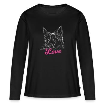 Amour de chat visage chats chats aiment les chats chat - T-shirt manches longues Premium bio Femme - noir - Devant - Julia (174cm)