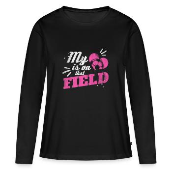 Mon coeur est sur le terrain de football - cadeau - T-shirt manches longues Premium bio Femme - noir - Devant - Julia (174cm)