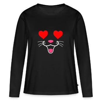 Coeur de chat Yeux cadeau - T-shirt manches longues Premium bio Femme - noir - Devant - Julia (174cm)