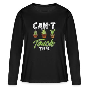 Funny Cactus Shirt Distressed - Frauen Premium Bio Langarmshirt - Schwarz - Vorne - Julia (174cm)