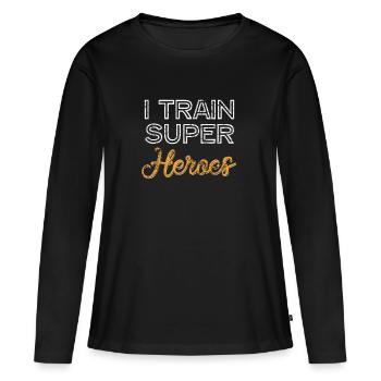 I train Superheroes - T-shirt manches longues Premium bio Femme - noir - Devant - Julia (174cm)
