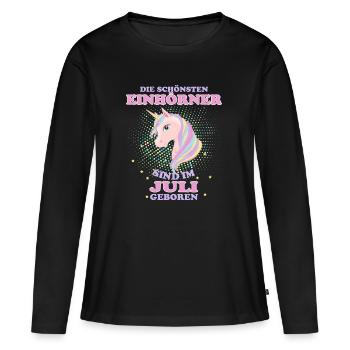 Einhorn Einhörner Juli Geschenk Geburtstag - Frauen Premium Bio Langarmshirt - Schwarz - Vorne - Julia (174cm)