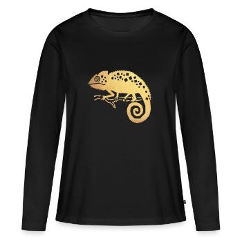 Caméléon d'or - T-shirt manches longues Premium bio Femme - noir - Devant - Julia (174cm)