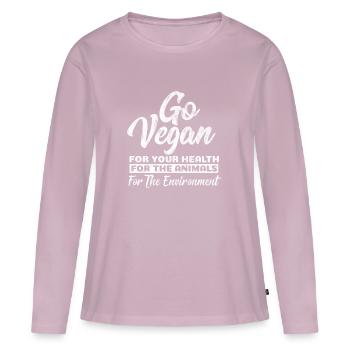 Vegan für Umwelt, Gesundheit und Tiere - Geschenk - Frauen Premium Bio Langarmshirt - Altrosa - Vorne - Julia (174cm)