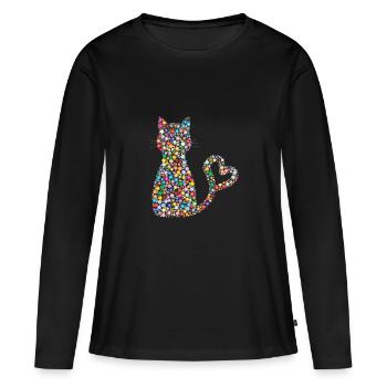 Kreis Muster Katze mit Herz Schwanz Schweif - Frauen Premium Bio Langarmshirt - Schwarz - Vorne - Julia (174cm)